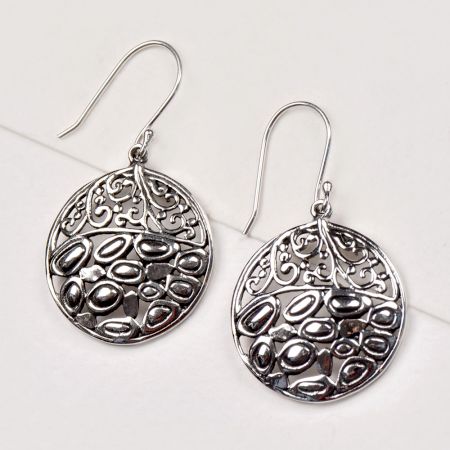 Round 92.5 Sterling Silver Earrings Scroll Filigree Dangle Bridal Earrings