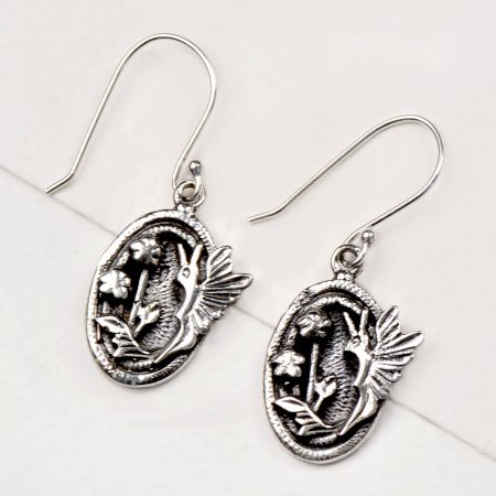 92.5 Sterling Silver Earrings Bird on Branch Earrings