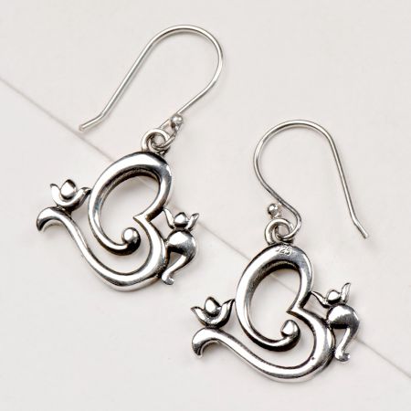 92.5 Sterling Silver Earrings Om Ganesh Drop Dangle Earrings