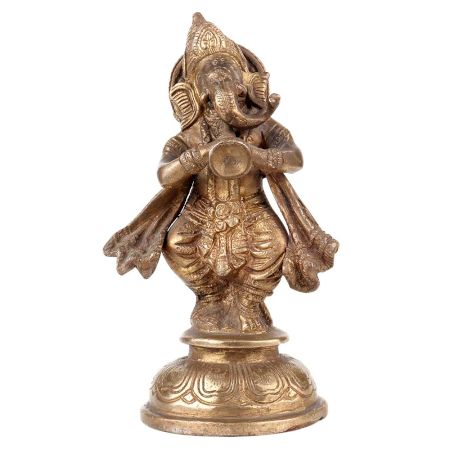 Standing Brass Ganesha Statue Playing Shahnai Decorative Showpiece