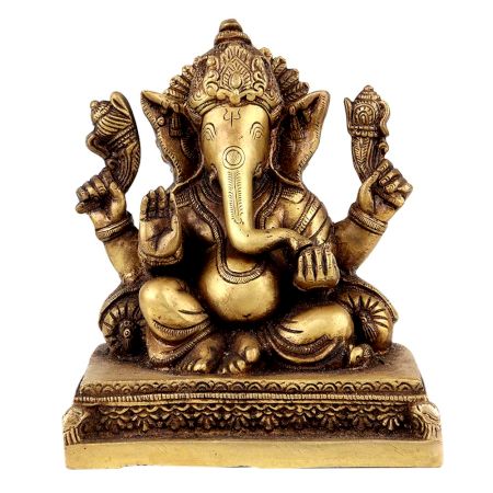 Handmade Brass Ganesha Statue With Pillows Blessing God Figurine