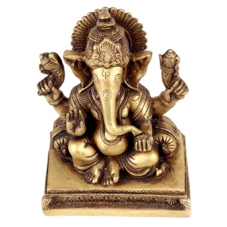 Handmade Brass Ganesha Statue With Pillows Blessing God Figurine