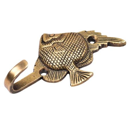 Small  Brass Fish Wall Coat Hook With Engraved Design