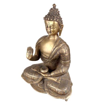 Brass Meditating Blessing Buddha With Kalash In One Hand