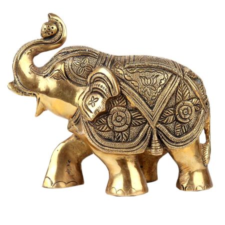 Brass Trunk Up Elephant Statue For Home Decoration