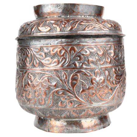 Handmade Broad Copper Canister Repousse Storage Box With Lid