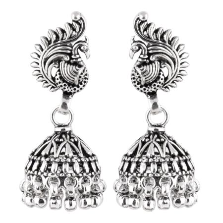 92.5 Sterling Silver Earrings Peacock Paisley Jhumkis