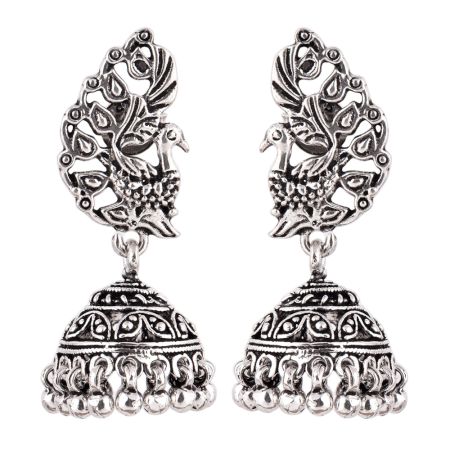 92.5 Sterling Silver Earrings Peacock Tribal Bell Dangle jhumkis