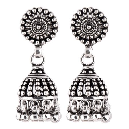 92.5 Sterling Silver Earrings Engraved Design Long Jhumkis