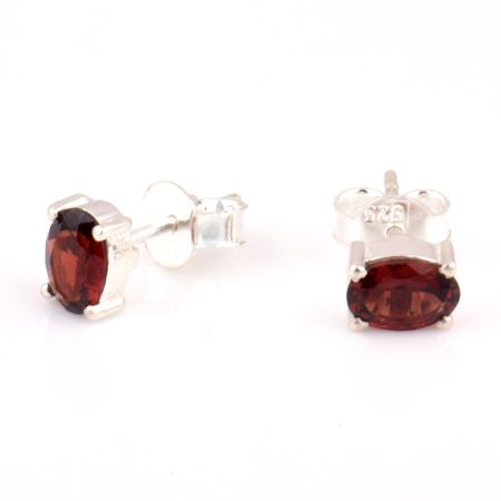 92.5 Sterling Silver Earrings Garnet Semi Precious Gemstone Stud Earrings
