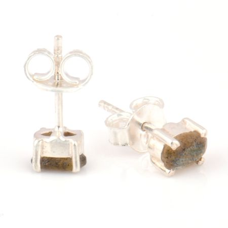 92.5 Sterling Silver Minimal Earrings  Grey Jade Cut Stone Stud Earrings