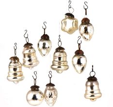 Set of 25 Handmade Silver Glass Christmas Ornaments In Assorted Styles