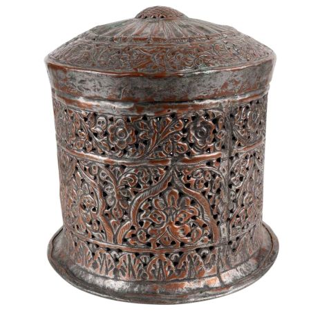 Decorative Copper Box With Lid Jali Cut Work Round Box