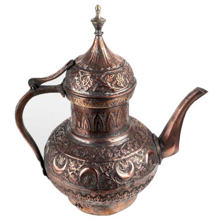 Copper Tea Pot With Fine Middle Eastern Carving