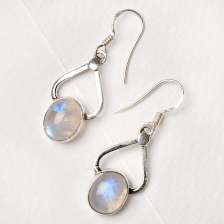 92.5 Sterling Silver Earrings Cabochon Moonstone Hanging Earrings