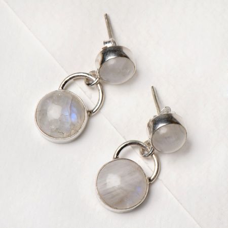 92.5 Sterling silver Earrings 2 Stone Drop Moonstone Earrings