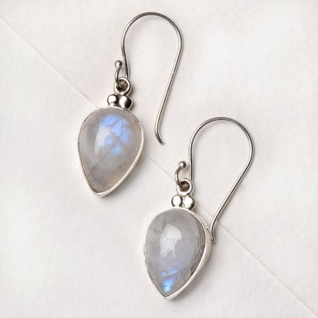 92.5 Sterling Silver Earrings With Moonstones  In Teardrop Shape Drop Earrings