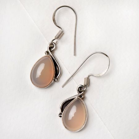 92.5 Sterling Silver Earrings Tear Drop Peach Moonstone  Danglers