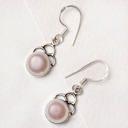 92.5 Sterling Silver Dangle Earrings With Round Clear Quartz Stone