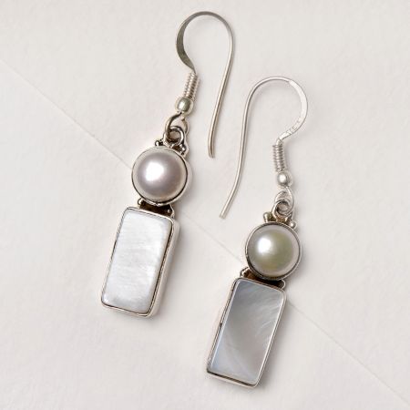 92.5 sterling Silver Earrings Round Rectangle Moonstone Drop Dangle Earring