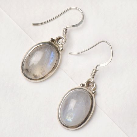 92.5 Sterling Silver Earrings Oval Bezel Set Moonstone Daily Wear Earrings