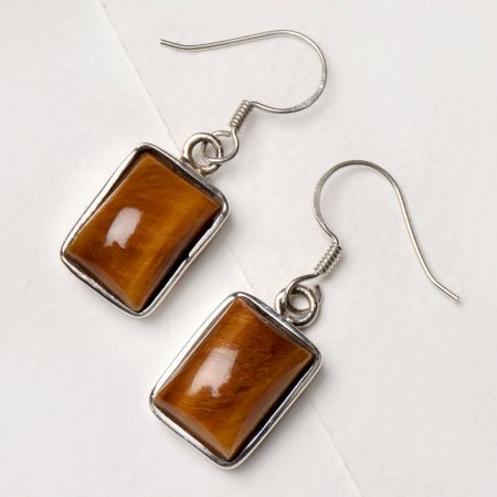 92.5 Sterling Silver Earrings Square Tiger Eye Hanging Hook Earrings