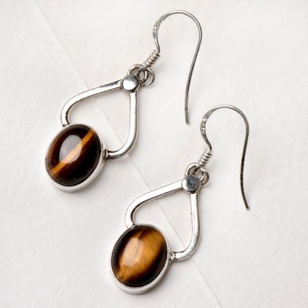92.5 Sterling Silver Earrings Simple Design Tiger eye Drop Dangler Earrings
