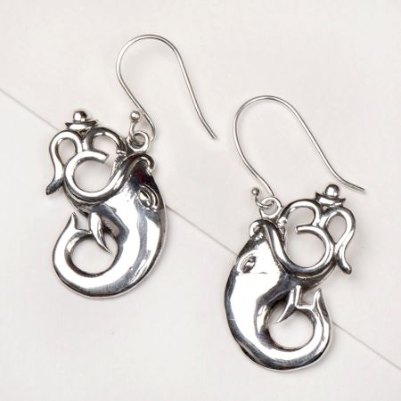 92.5 Sterling Silver Earrings Jagdamba Lord Ganesha with Om Silver