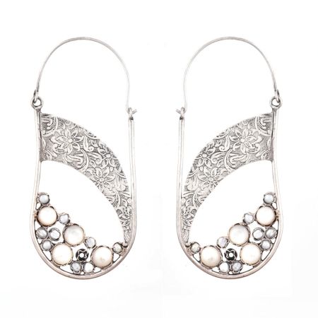 92.5 Sterling Silver Earrings Boho Semi precious Moonstones  and Floral band