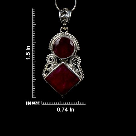 92.5 Sterling Silver Red Spinel Pendant In Square And Round Shape