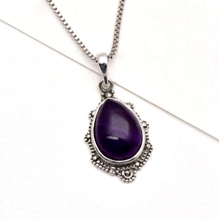 92.5 Sterling Silver Pendant Big Oval Shaped Amethyst Pendant With Engraved Border