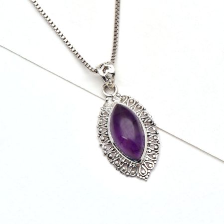 92.5 Sterling Silver Pendant Amethyst Marquise Shaped Daily Wear pendant