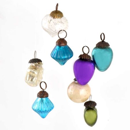 Set of 8 Handmade Silver Mini Christmas Ornaments In Assorted Styles