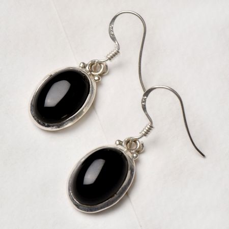 92.5 Sterling Silver Earrings Long Oval Black Onyx In Bezel setting For Girls