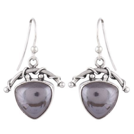 92.5 Sterling Silver Earrings Oval Smoky Grey Quartz In Bezel Setting With Loop Design Drop Earrings