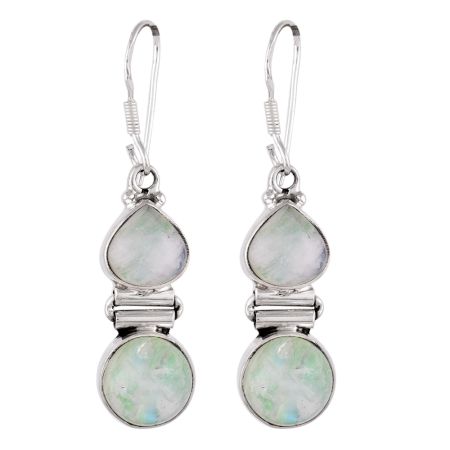 92.5 Sterling Silver Earrings Amazonite Stone In Oval And Round Shape In Bezel Setting Dangler Earrings