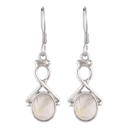 92.5 Sterling sliver Earring Oval Moonstone Bezel Set Twisted Wire Design Drop Earrings