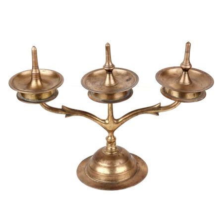 Three Branch Brass Oil Lamp Table Top Stand