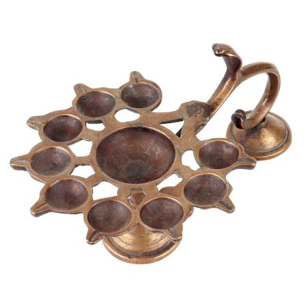 Brass Oil Lamp With Ten Wick Snake Head And Handle