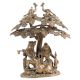 Brass Radha Krishna Sitting Under Tree with Peacock And Cow Metal Showpiece