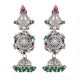 92.5 Sterling Silver Earrings Long Intricate Pink Tourmaline And Green Onyx Studded Jhumkas