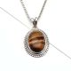 92.5 Sterling Silver Pendant Studded With Big Oval Tiger Eye Stone Decorative Border