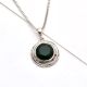 92.5 Sterling Silver Pendant Round Cut Stone Green Onyx Round Engraved Border