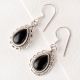 92.5 Sterling Silver Earrings Black Oval Cabochon Engraved Border Drop Earrings