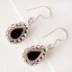 92.5 Sterling Silver Earrings Black Oval Cabochon Engraved Border Drop Earrings