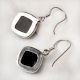 92.5 Sterling Silver Earrings Black Onyx Square Design Bezel Set Drop Hanging earrings