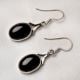 92.5 Sterling Silver Earrings Hook Design Black Onyx Oval Cabochon Bezel Set Border Earrings