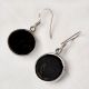 92.5 Sterling Silver Earrings Round Onyx Stone With Ring Border Drop Earrings