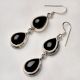 92.5 Sterling Silver Earrings Twin Big Oval Black Onyx Stone Dangler Earrings