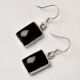 92.5 Sterling silver Earrings Square Shaped Bezel Set Black Onyx Hanging Earrings